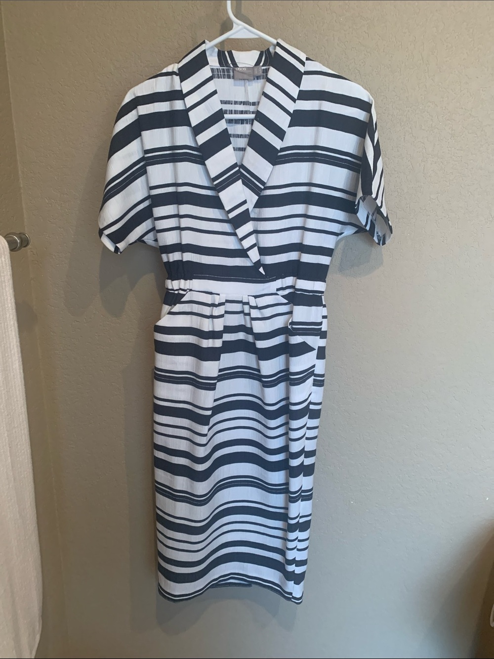 ASOS Navy and White Striped Wrap-Style Midi Dress